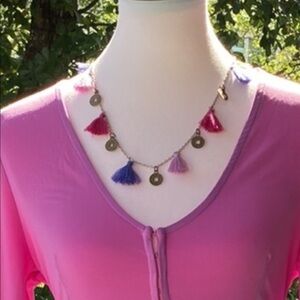 Multicolored Boho Tassels Silver Coin Necklace